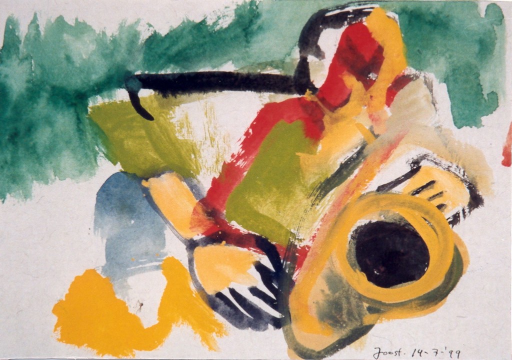 Saxofoonspeler, 1999 (tempera 34 x 44 cm)