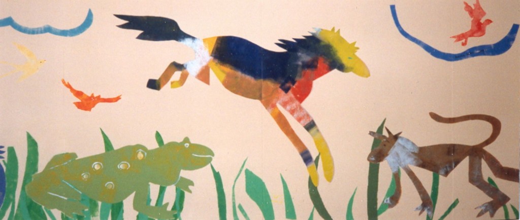 Springend paard, aap, kikker, detail Ark van Noah, 1991 (acryl)