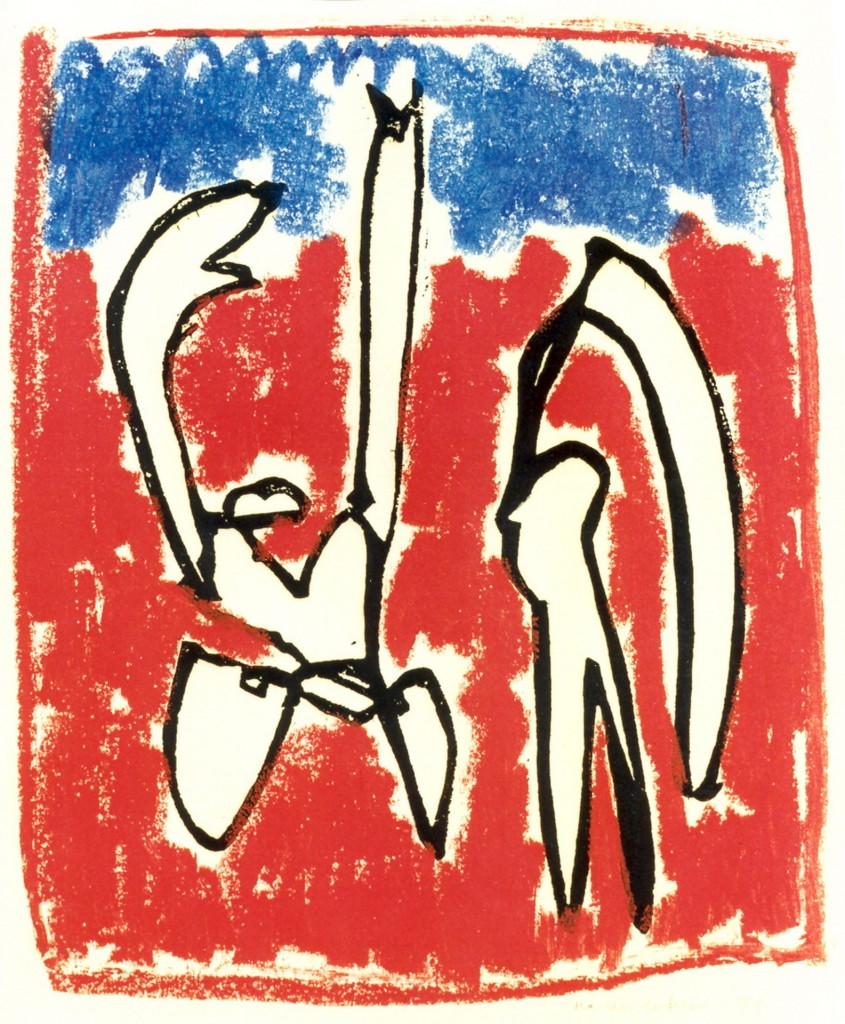 zonder titel, 1996 (linoleumdruk ingekleurd, 30 x 28 cm)